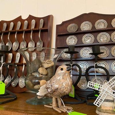 Miniature Pewter chargers with Industrial scenes of America AND Presidential Pewter Spoon Collection