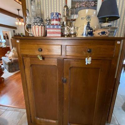 Antique Pie Cabinet with Victorian Silverplate Cruet set