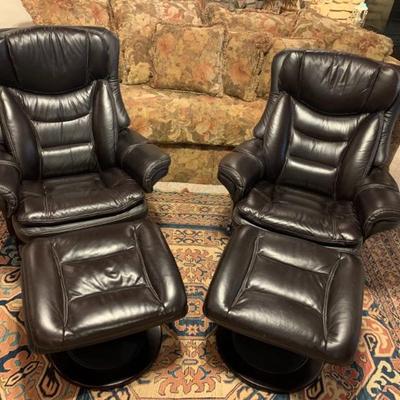 Lane genuine leather swivel recliners w/ ottoman...like new.