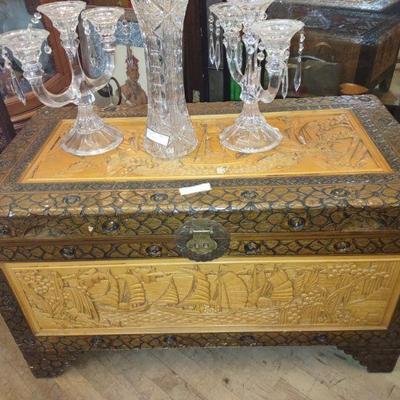 European crystal antique candelabras and brilliant vase