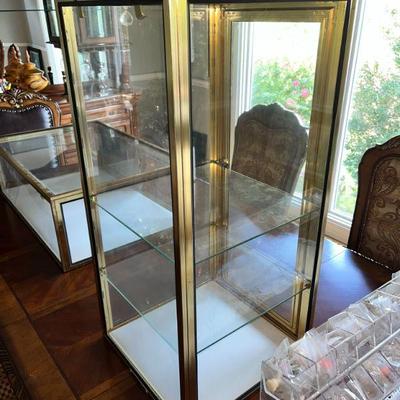 Mastercraft Brass and Glass Curio Cabinets Display Case
