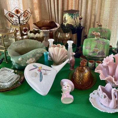 MCM dish. Small head vase. Roseville planter. 