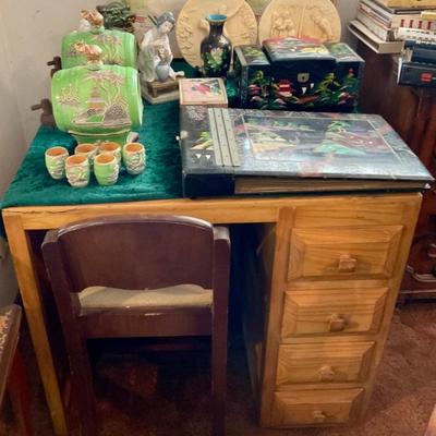 Small desk. Small chair.