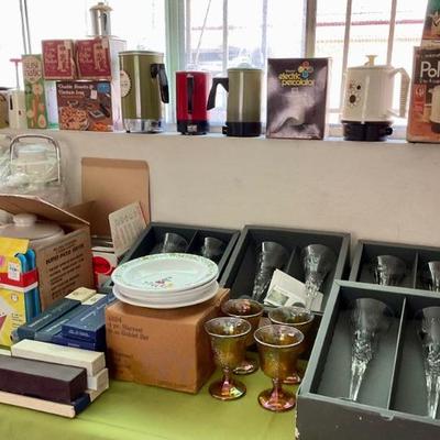 Waterford & carnival glass sets.