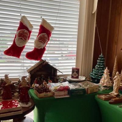 Christmas items.  Ceramic trees. Nativities.
