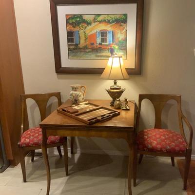 Mid-century Barnard expanding game table and mid century Kincaid chairs
