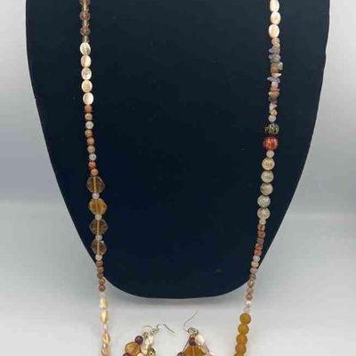 MPS135-Beige Beaded Neckaces And Earrings