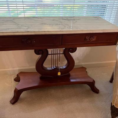 Victorian Mahogany Marbletop Lyre Console Table $295