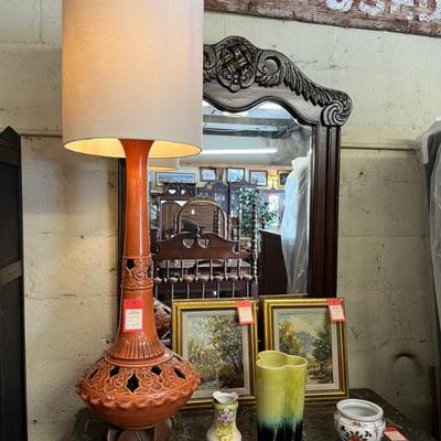 Mid-Century Lamp and Various Items