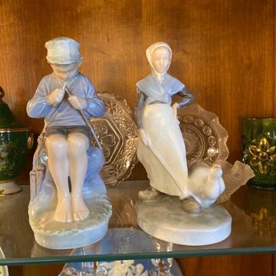 Vintage Royal Copenhagen 905 Boy The Whittler & #528 Goose Girl Figurines 