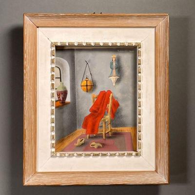 THEODORE SABANEEFF PAINTING | Painting of a monk's cell. Mixed media on paper. Signed and dated upper right. Sight 6.25 x 4.75 in. - w....