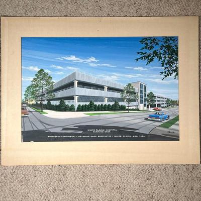 SOKA WHITE PLAINS ARCHITECTURAL DRAWING | White Plains Hospital Parking Deck architectural mock-up. Gouache on board. 26 x 17 in.,...