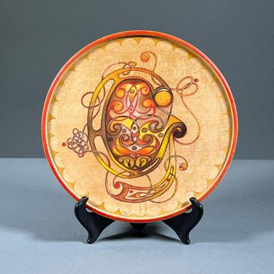 HAND PAINTED DECORATIVE WOOD PLATE | Hand-painted, colorful decorative wooden plate. Verso labeled â€œilluminated Celtic letter â€˜G.â€™...