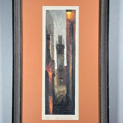 PRAGUE PAINTING | Oil on artists' board, signed lower right, signed and titled on mat; sight 13.25 x 3.75 in. - w. 12 x h. 22 in (frame) 