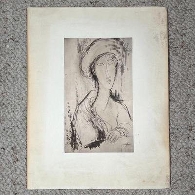 PRINT AFTER MODIGLIANI | Print of a woman wearing a robe and turban. 7 x 12 in., Subject. - w. 14 x h. 18 in (overall) 