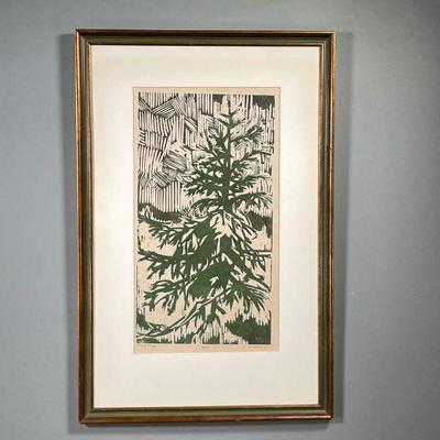 DORIS DICKASON WOODCUT | Woodcut of a pine tree, pencil signed lower margin, Ed. 2/25. - w. 18 x h. 27.5 in (frame) 