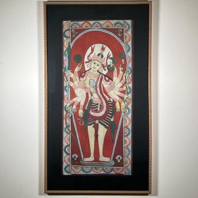 THAI ILLUSTRATION | Southeast Asian illustration depicting the goddess Durga. Mixed media on linen with strong red and blue tones. 13.5 x...