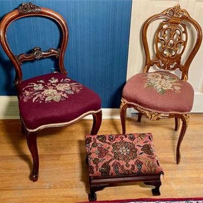 Lot 172   2 Bid(s)
Pair Parlor Chairs and Carpeted Foot Stool