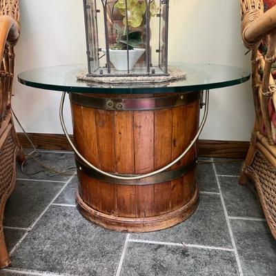 Barrel Table with Glass Top