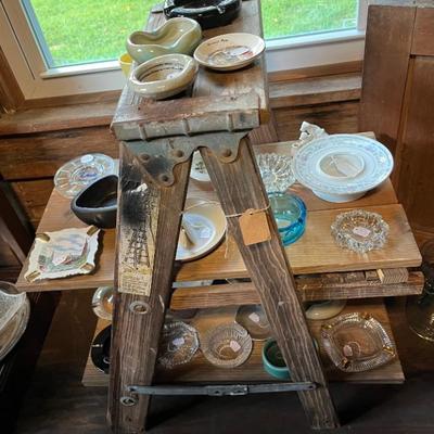Vintage Ashtray Collection and Ladder Display 