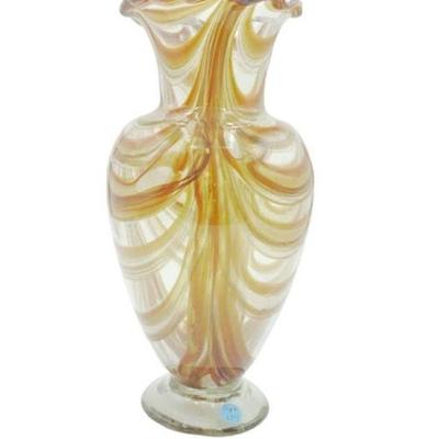 LARGE VINTAGE ITALIAN GLASS BLOWN VASE DRAPES