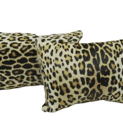 PAIR OF CUSTOM TAILORED FUR & VELVET LEOPARD LUMBAR PILLOWS