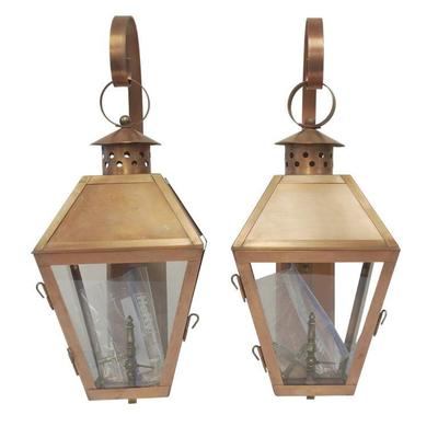 PAIR CHARLESTON COPPER GAS WALL LANTERNS