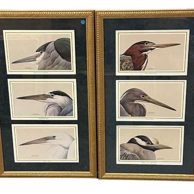 PAIR FRAMED ART LAMAY HERON & EGRET PRINTS
