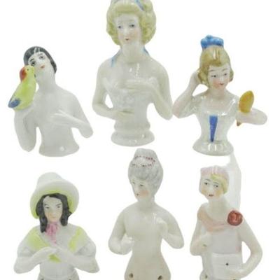 6 ART DECO PORCELAIN HALF DOLLS