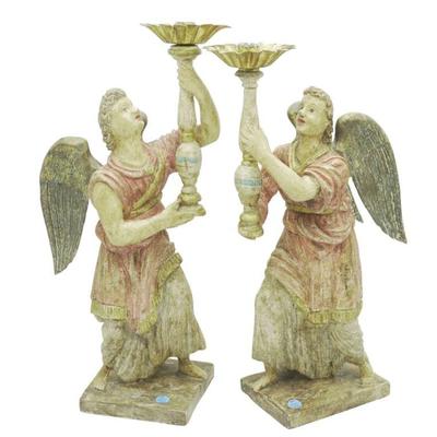 ANTIQUE FRENCH ALTAR ANGEL CANDLESTICK HOLDERS
