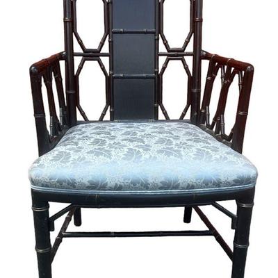 VINTAGE CHINESE CHIPPENDALE BLACK LACQUER CHAIR
