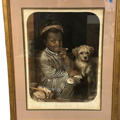 ANTIQUE LILY MARTIN SPENCER SMOKING BOY & DOG