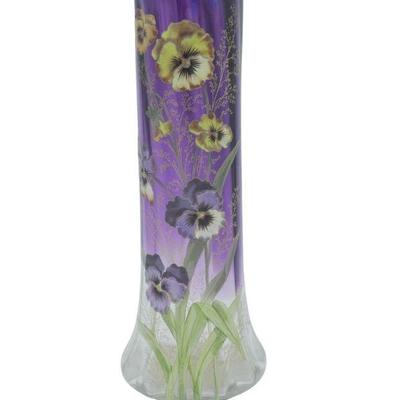 MOSER ART NOUVEAU 14" ENAMELED PANSIES VASE