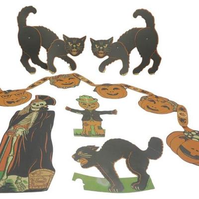 6 VINTAGE HALLOWEEN DECOR BLACK CAT PUMPKIN MORE