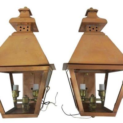 PAIR CHARLESTON COPPER WALL MOUNT LANTERNS