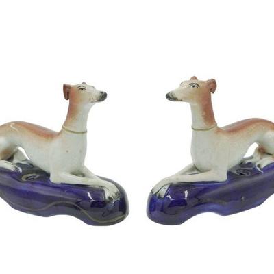 PAIR OF ANTIQUE STAFFORDSHIRE DOGS WHIPPET PEN HOLDERS