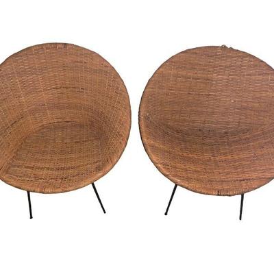 PAIR OF MCM RATTAN BASKET/ HOOP CHAIRS