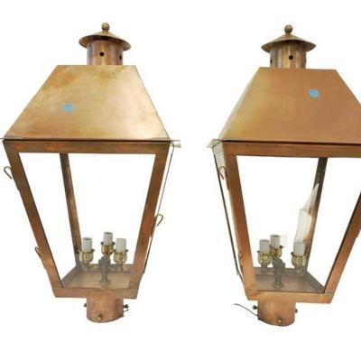 PAIR CHARLESTON COPPER POST MOUNT LANTERNS