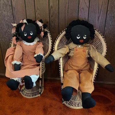 Handmade Dolls in Wicker Chairs.