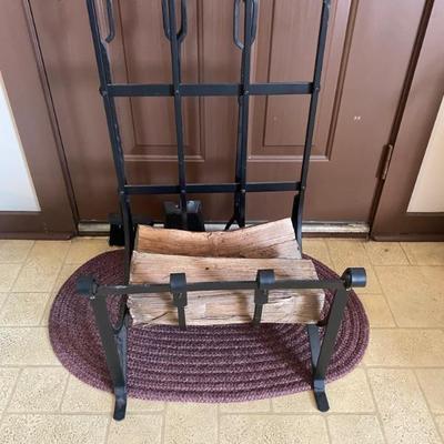 Iron Fireplace Log Stand with Tools