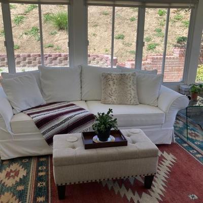 White couch  overstuffed and SUPER CLEAN & CREAM colored ottoman 