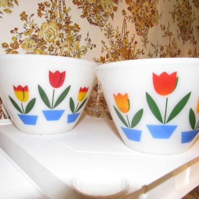 2 Fire King tulip bowls
