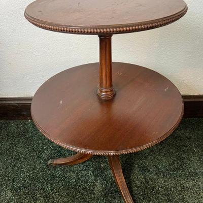 Round Double-Tier Vintage Accent Table 