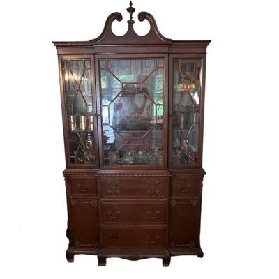 Antique Breakfront Queen Anne China Cabinet