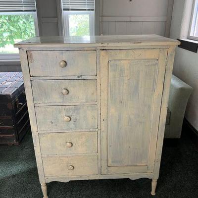 Antique Whitewashed Cupboard Or Pie Safe