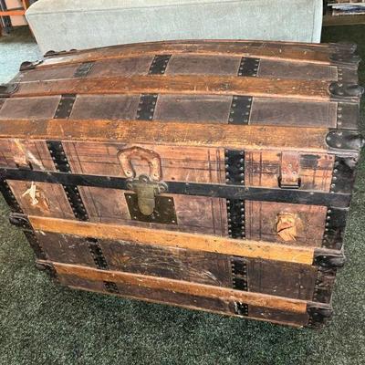 Circa 1870s Domed Top Wooden Trunk