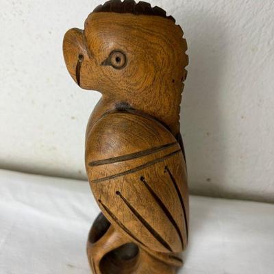 Two-Tone Carved Tropical Hardwood Parrot Figurine, 8