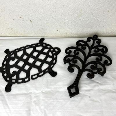 Turtle & Tree Form Antique Iron Trivets