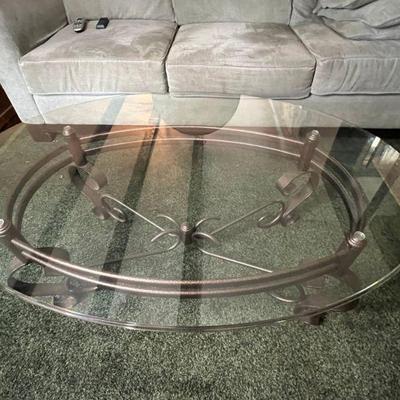 Glass Top Scrolled Metal Base Coffee Table