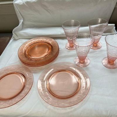 Grouping Of Pink Depression Glass